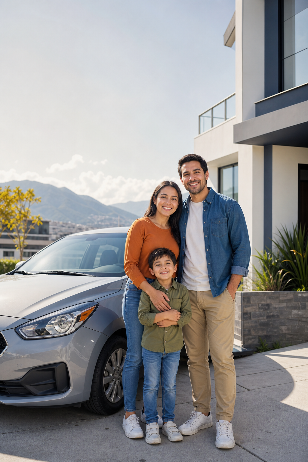 Familia protegida junto a su hogar y vehículo